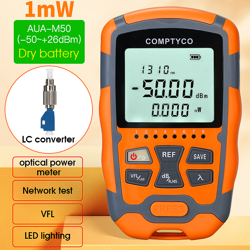 AUA-M50 mini compteur de puissance optique-50 ~ + 26dBm OPM + localisateur visuel de défaut (1-50mw VFL)+ RJ45 test réseau FTTH testeur de câble à fibre optique: Autre
