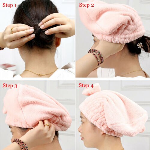 Snel drogende douche microvezel haarwikkel handdoek droog bad spa hoofdkap hoed effen strik droog haar handdoek