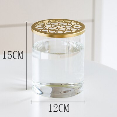 Nordic Transparent Glass Vase Golden Grid Cover Living Room Flower Arrangement Ikebana Decoration Desktop Hydroponic Plants Tool: J