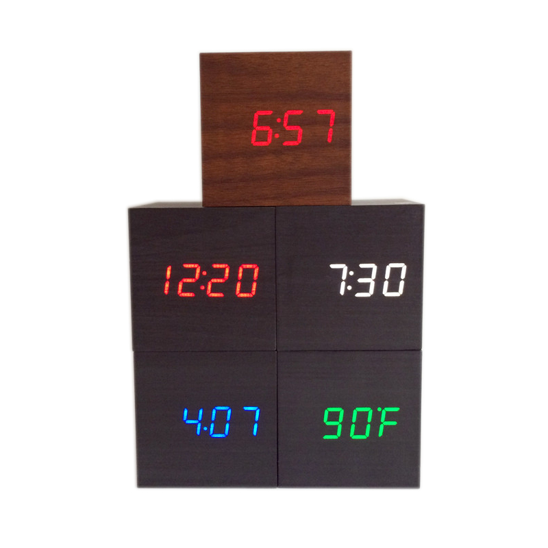 Mini cube sound control alarm clocks wooden clocks LED display cute desk Clock digital clocks AJ6029