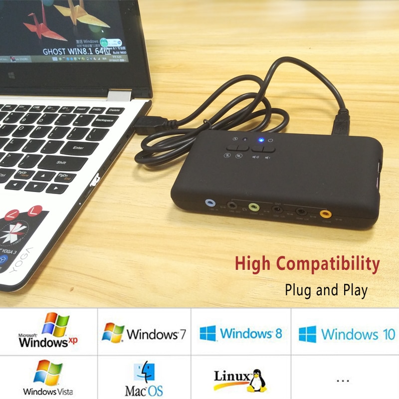 USB2.0 sound card add on cards Cmi-6206 Chipset USB 7.1 Sound Card with SPDIF & USB Extension Cable remote wake-up support