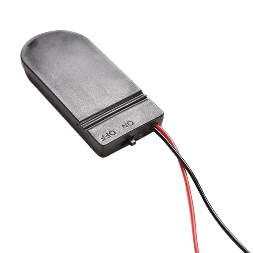 1pc Hold 2x CR2032 Button Coin Cell Battery Holder Case Storage Black Box 6V Wire Lead ON/OFF Switch