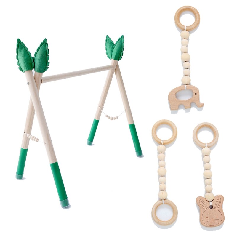 1Set Baby Gym Spelen Kwekerij Zintuiglijke Ring-Pull Speelgoed Houten Kledingrek Room Decor P31B: green