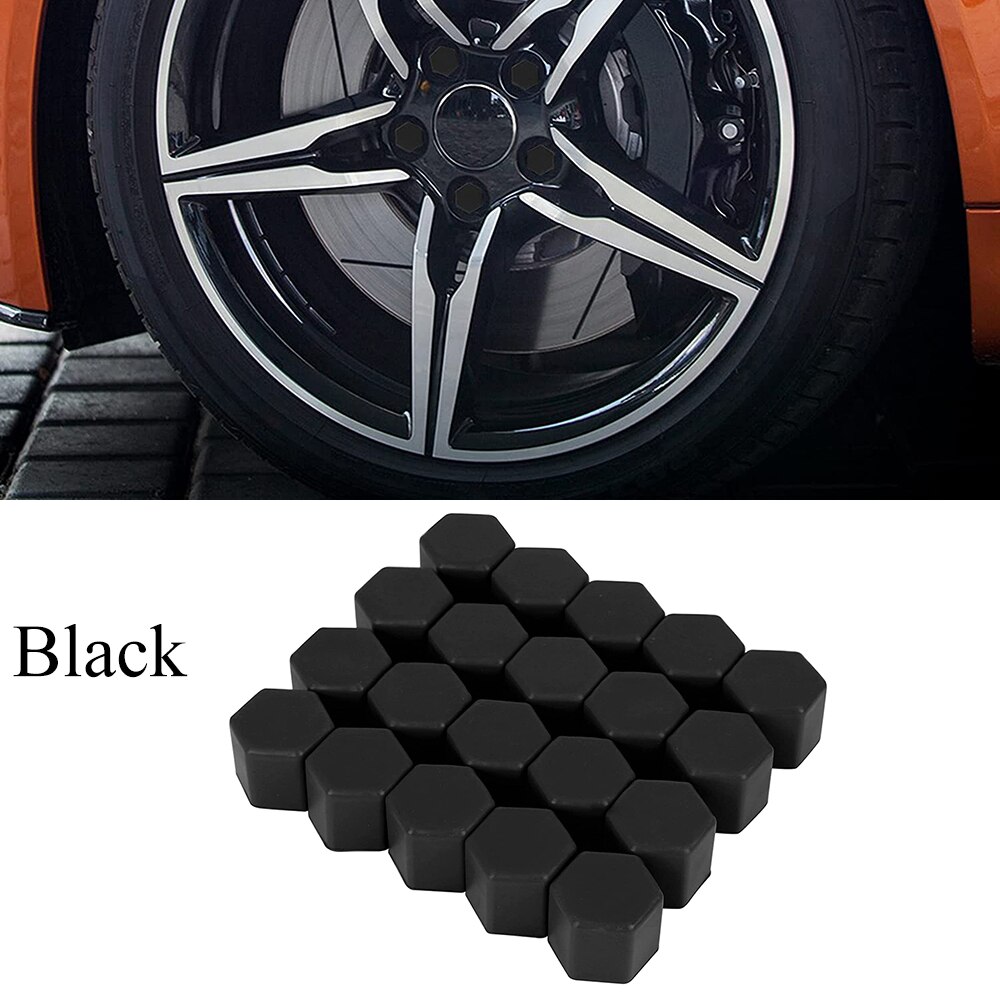 20Pcs 17mm 19mm 21mm Black Car Wheel Caps Bolts Covers Nuts Silicone Auto Wheel Hub Protectors Screw Cap Styling Anti Rust Cover
