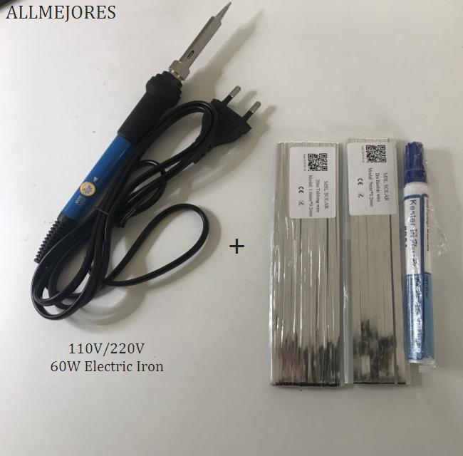 Allmejores Diy Zonnepaneel Lassen Kits 60 W Elektrische Ijzer + 20 Meter Tabben Draad + 2 Meter Busbar draad + Flux Pen