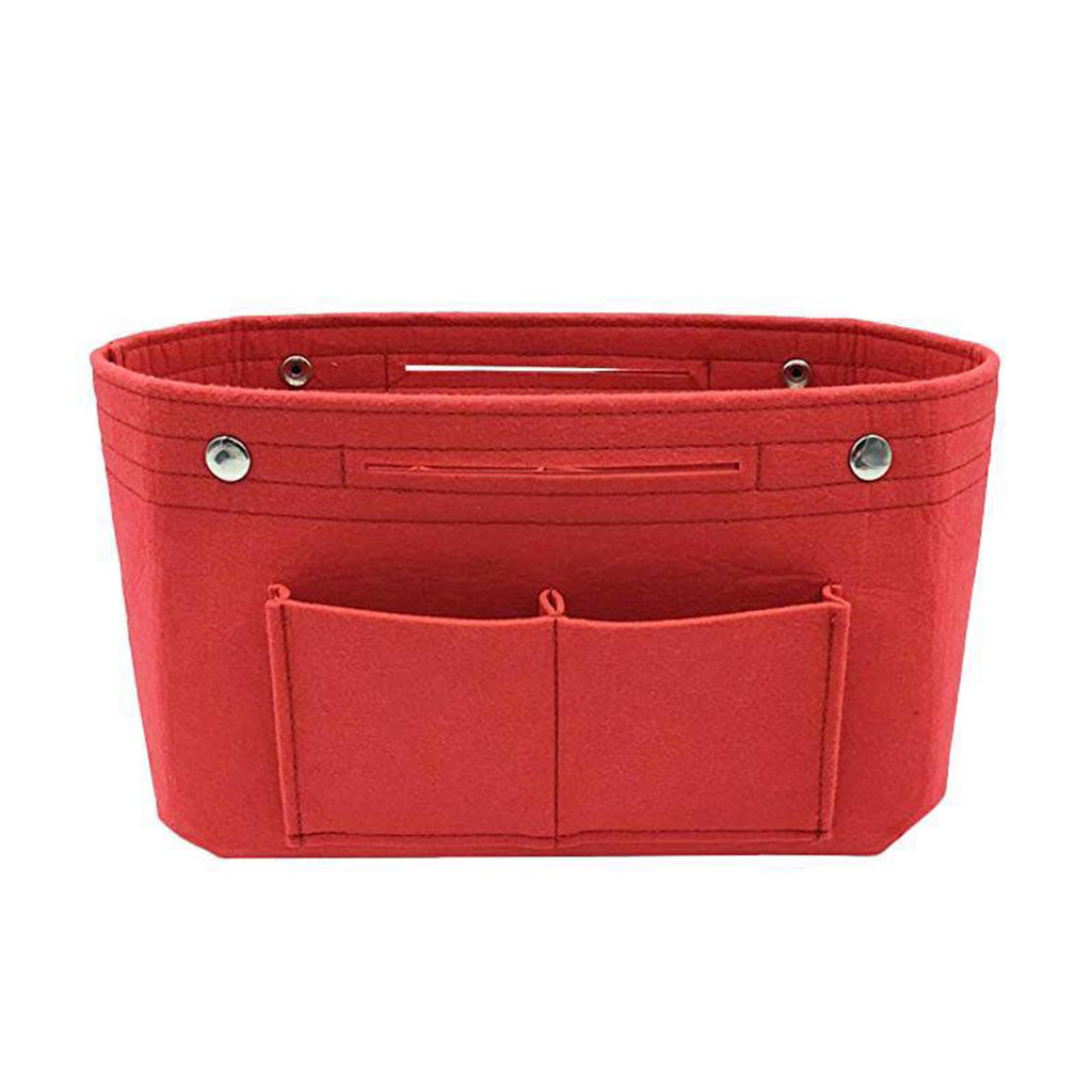 Felt Cosmetic Bags For Women Handbag Girl Makeup Brush Organizer Bag Female Toiletries Purse Insert Multipocket Tote Large: Red