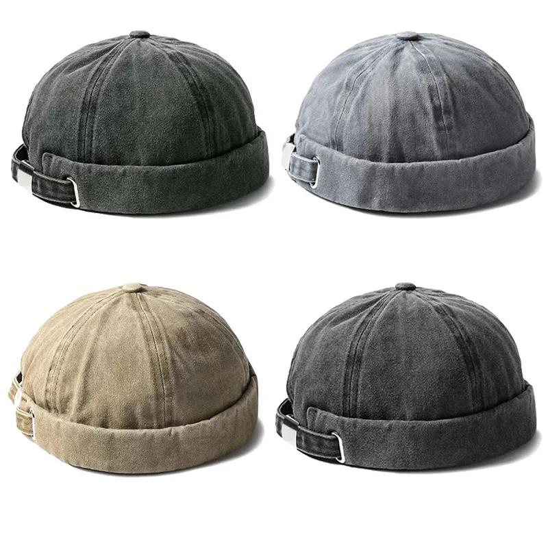 Gewassen Docker Beanie Brimless Cap Hoed zonder vizierkap Effen kleur Retro Vintage Street Style Lente Herfst Outdoor Gorras