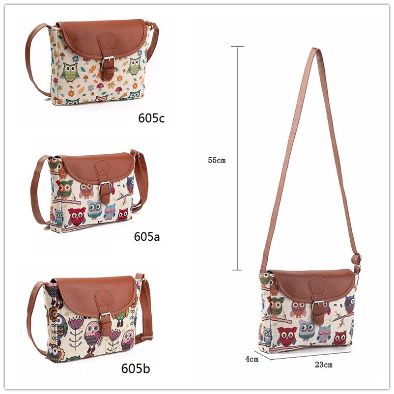 Miyahouse Donne di Estate Borse A Tracolla Flap Bag Della Signora di Tela di Canapa Del Fumetto Del Gufo Stampato Crossbody Borse A Spalla Piccola Femmina Borse