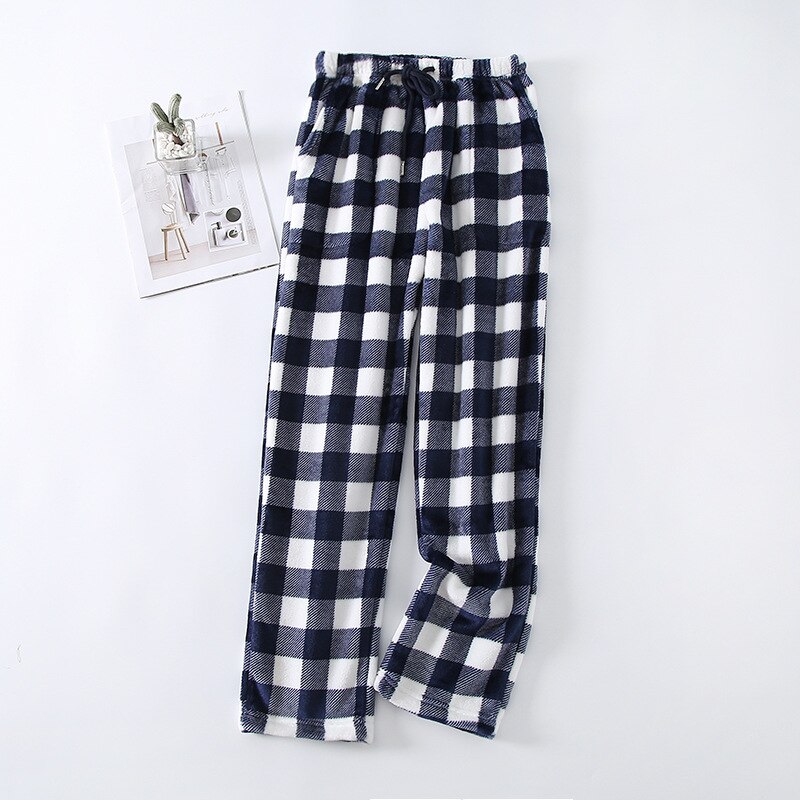 Fdfklak Plaid Men Pajama Pants Loose Large Size Flannel Warm Autumn Winter Male Home Wear Trousers Pyjama Homme