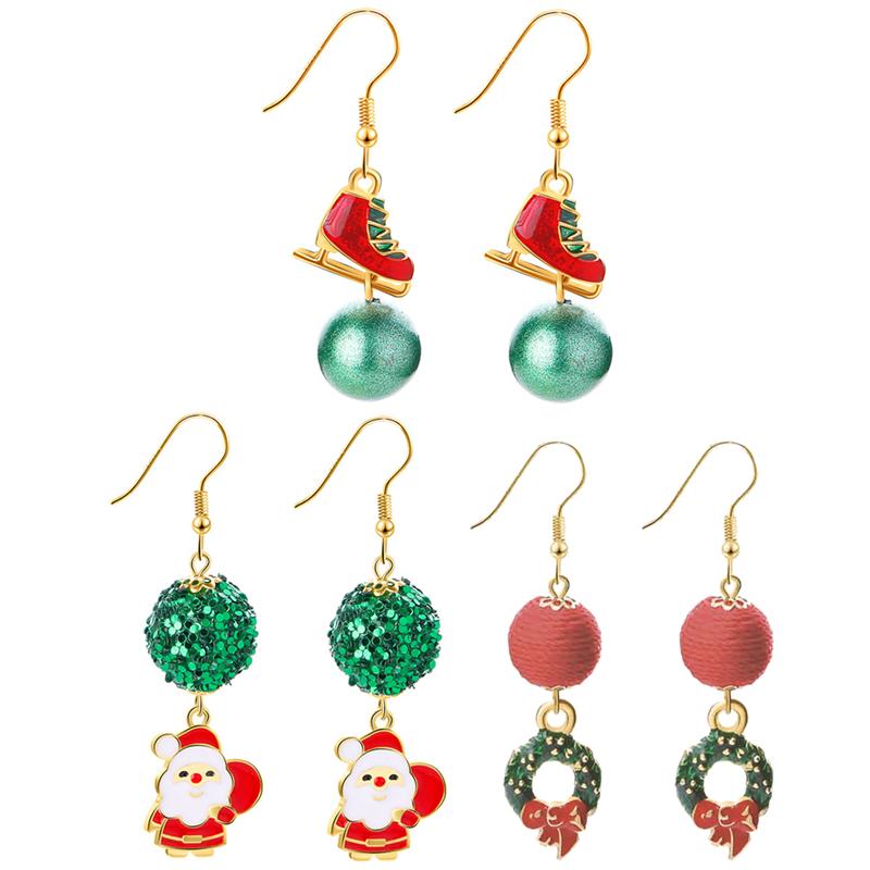 2 Pairs Kerst Thema Vrouw Oorbel Modieuze Legering Kerstboom Oorbellen Cartoon Bell Kerstman Stud Oorbellen: Style 18