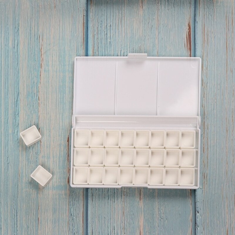 LX0B Paint Pallet Empty Watercolor Art Palette Cup Brush Oil Paint Mixing Tray Folding Airtight 12/24 Wells Box for Students