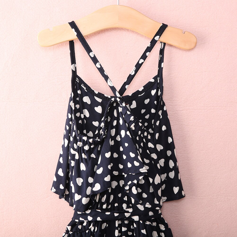 Casual sommar barn overall 2-7 år flickor remmar byxor svart+hjärta prick jumpsuit bomull