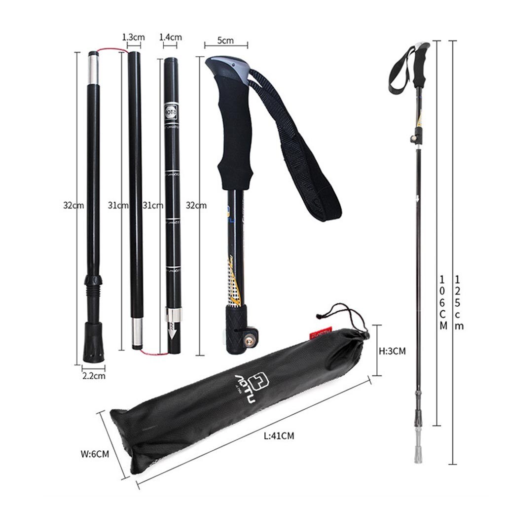 Outdoor Winter Handle Ski Poles 5 Knots Aluminum Folding Mountaineering Crutch Tungsten Tip Climbing Sport Trekking Pole#40