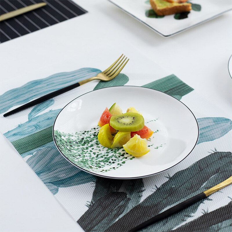 1pcs Christmas Ceramic Plate Handcraft Green Plants Porcelain serving Platter Steak Plates Dishes Home Kitchen Decoration