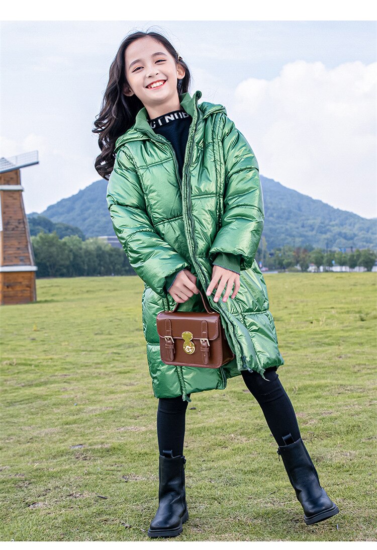 Casacos soltos de inverno para crianças, jaquetas brilhantes fashion para meninas roupa engrossada com capuz jaqueta infantil 4-16y wsvermelho