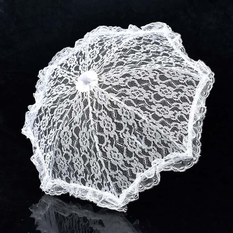 Sonnenschirm Baumwolle Stickerei Braut Regenschirm Weiß Elfenbein Spitze Sonnenschirm Regenschirm Hochzeit Regenschirm Dekorationen Foto Stütze: A1