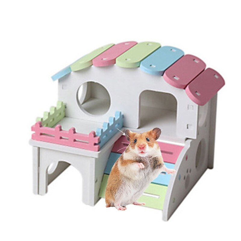 Sødt lille kæledyr to lag hus til hamster farverigt skjulested træning naturlig sjov reden hytte legeplads lille kæledyrstilbehør b