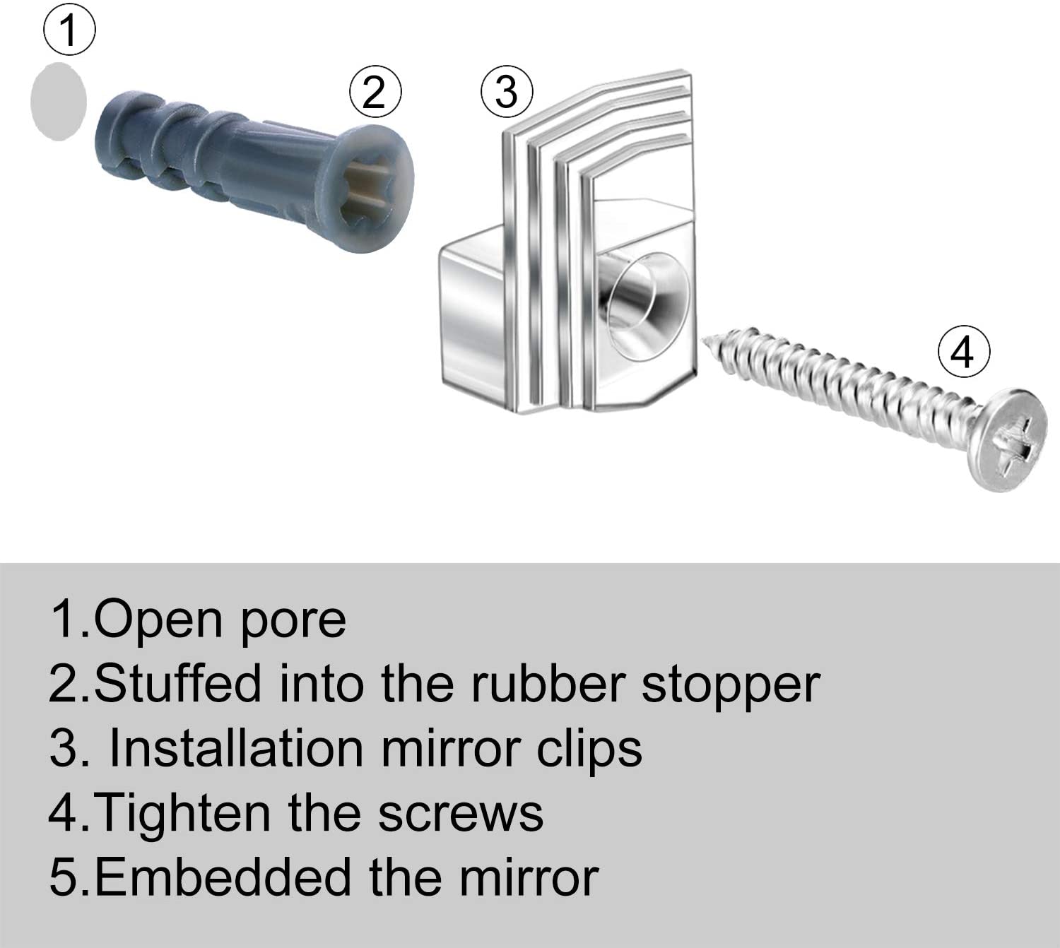 20 piezas pinza con espejo Clips de sujeción de vidrio Kit de Clips de retención de espejo Kit colgante con tornillo y ancla para la fijación de la puerta del armario de espejo