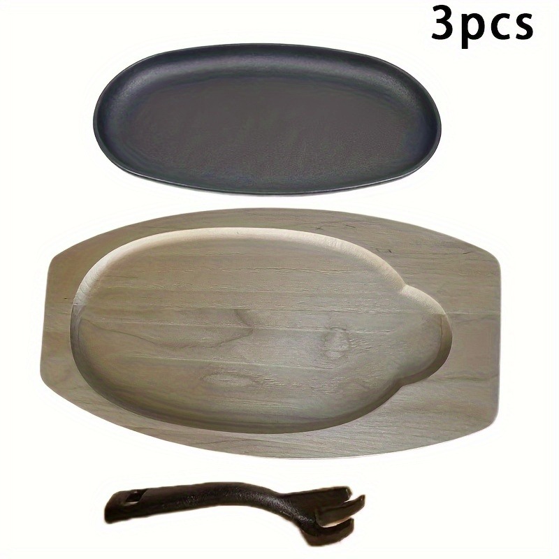 A three in one cast iron baking tray Iron plate cast iron oval steak pan Home gas barbecue, grilled fish dish: Default Title