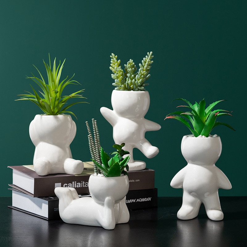 Keramisk dukke sukkulenter bonsai kunstig plante desktop blomsterpotte vase terrarium container hjem haven dekoration fødselsdag