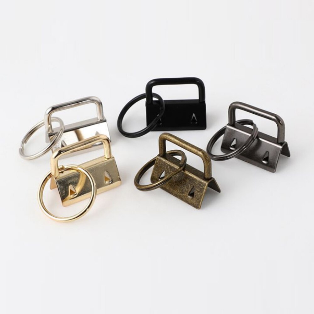 50Pcs DIY Fabric Hardware Key Chain Fob Wristlet Hardware with Key Ring for Lanyard Luggage Strap Accessories（25mm, Silver)