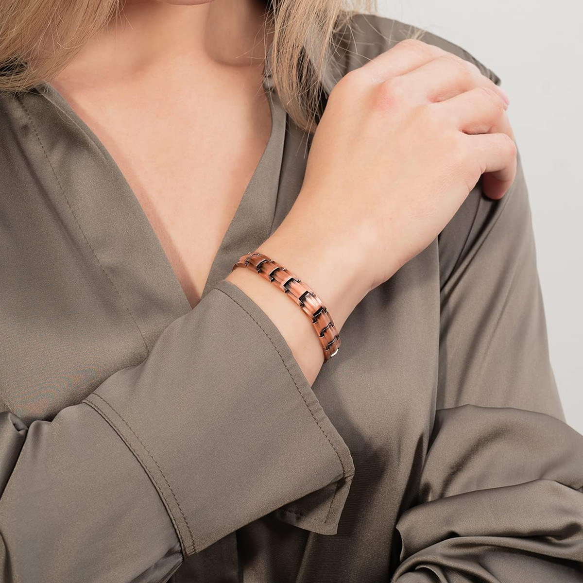 ARADOO Preumium Zuiver Koper Armband voor Mannen Vrouwen Dubbele Rij Magnetische Therapie Polsband Sieraden