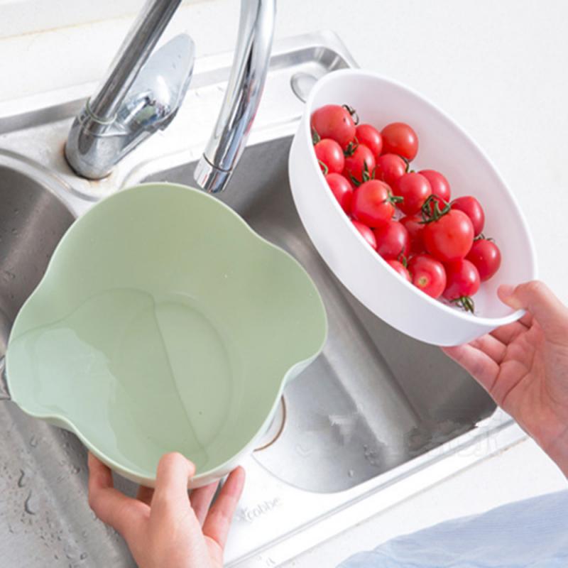 Double-layer Fruit Tray Plastic Drain Basket Multifunctional Dried Fruit Dish Storage Garbage Rack Snacks Round Style