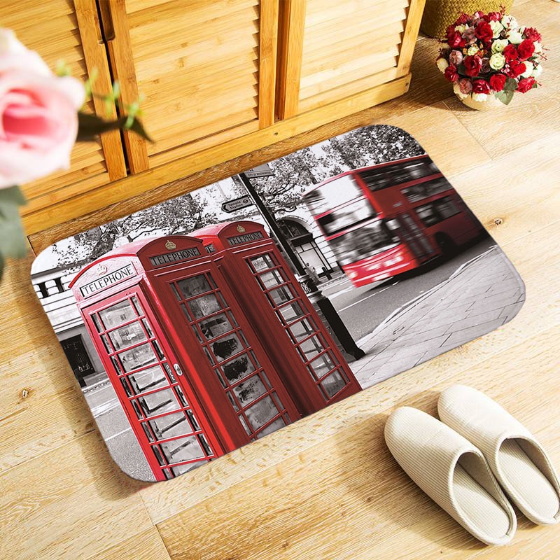 Retro london mobiltelefonboks 40 x 60cm udendørs entré dørmåtte lille område tæppe til soveværelse køkken gang dørmåtte skridsikre dørmåtte: Mu 129