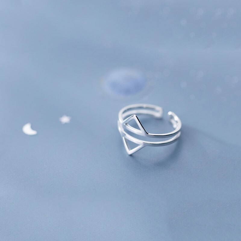 Inzatt echter 925 sterling silber geometrischer dreiecksring mit öffnung für damen, hohlring, einzigartiger feinschmuck, minimalistisch