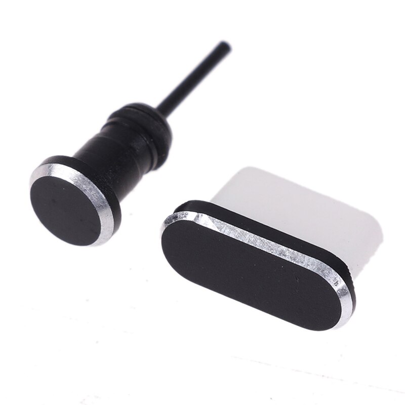 1Pc Kleurrijke Metal Anti Dust Pluggen Type-C Opladen Gaten 3.5Mm Hoofdtelefoon Jack Siliconen Port Bescherming Stof plug Voor Smartphone: Black