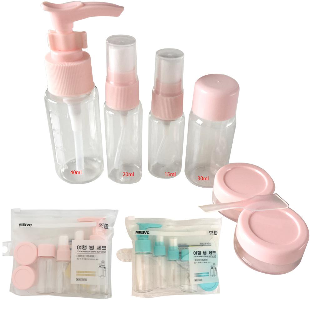 Set van 7 hervulbare lege cosmetische lotion spray flessen voor op reis. kan gebruikt worden om de meeste vloeistoffen te doseren en te bewaren.