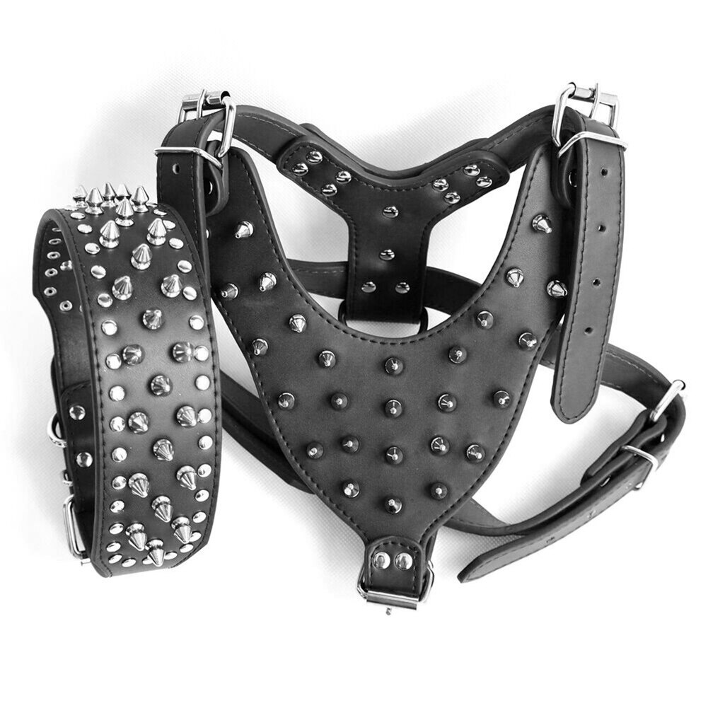 Borchie di Cuoio A Spillo Collare di Cane Harness Guinzaglio Set per Pitbull Mastiff Collare Dell'animale Domestico AUG889