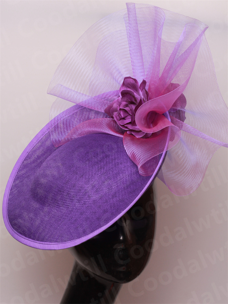 Chique marinha fascinators chapéu para mulheres elegante royal ascot millinery boné noiva casamento cocktail acessórios de cabelo véus headpiece: ROXO