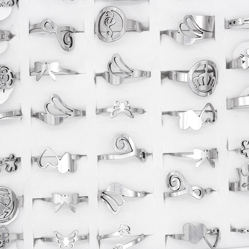 25 Stuks Vrouwen Roestvrij Stalen Ringen Mix Stijl Verzilverd Ring Mode-sieraden