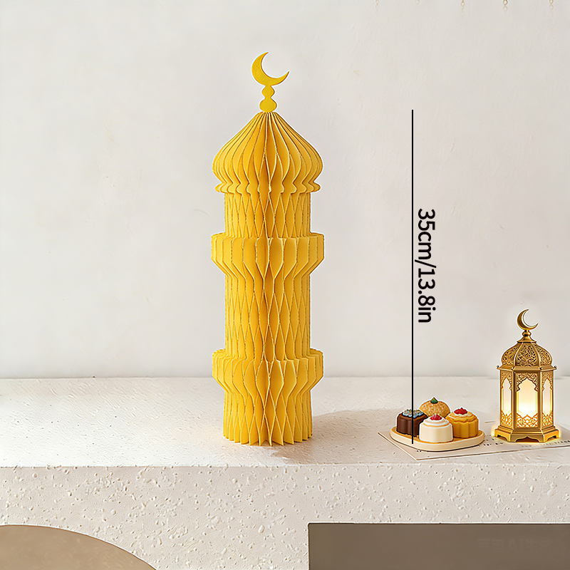 Ramadan eid al-fitr papir honeycomb ornamenter ramadan dekorasjoner måne stjerner skrivebordsarbeid islamsk hjemmedekor eid borddekor: Lysegrønn