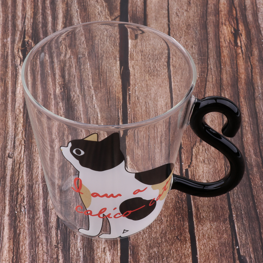 Transparent Art Cat Pattern Glass Cup Double Wall Glass Coffee Mugs with Insulated Hand 250ml