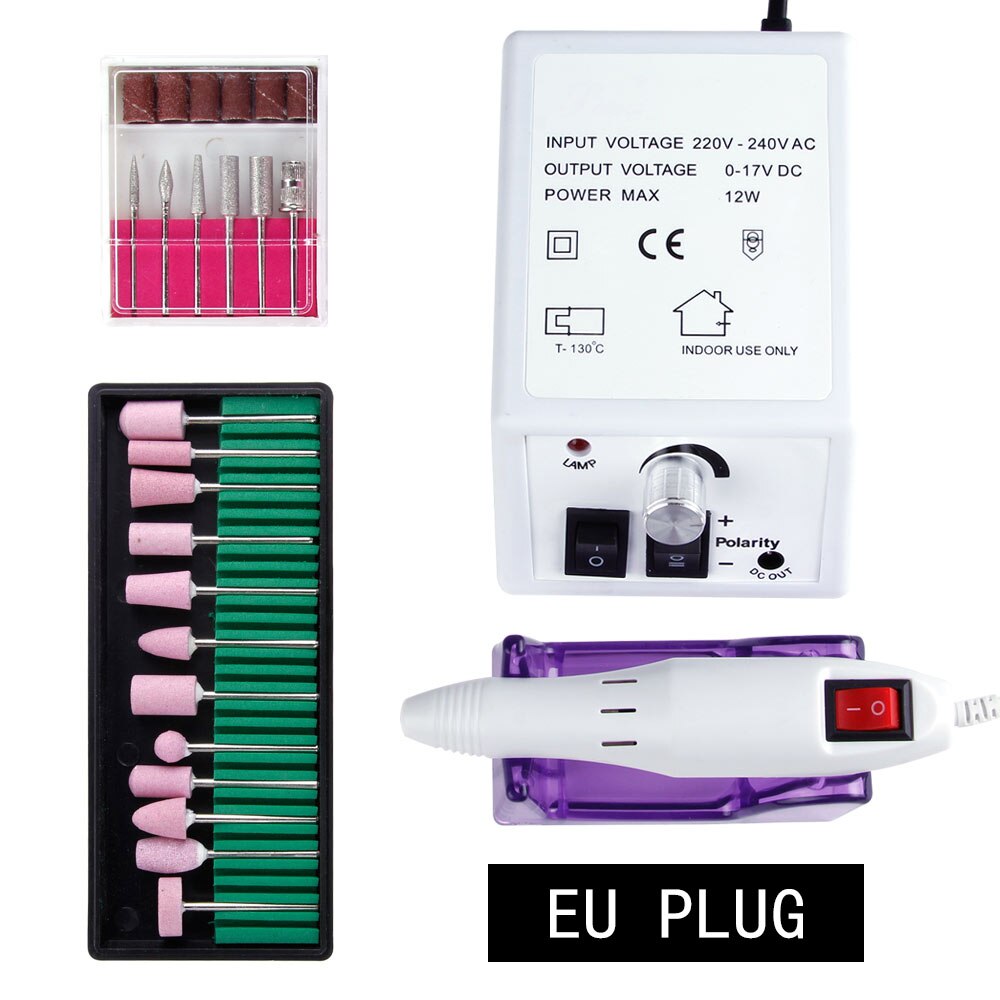 Electric Machine Apparatus for Manicure Pedicure Nail Tools 12Pcs Quartz Nail Drill Bits Nail Tools 100Pcs Sanding Bands EU Plug: 2