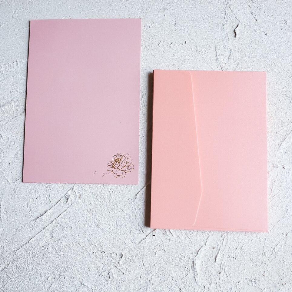 Pink Romantic 5 Letter Paper+5 Envelopes Set Bronzing Letter Paper Envelopes for Scrapbooking Love Letter