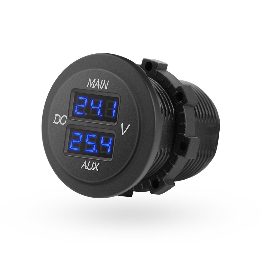 Dc 12v-24v vanntett dobbelt blå led voltmeter hovedbatteri monitor spenningsmåler for rv marinetruck suv bil campingvogn