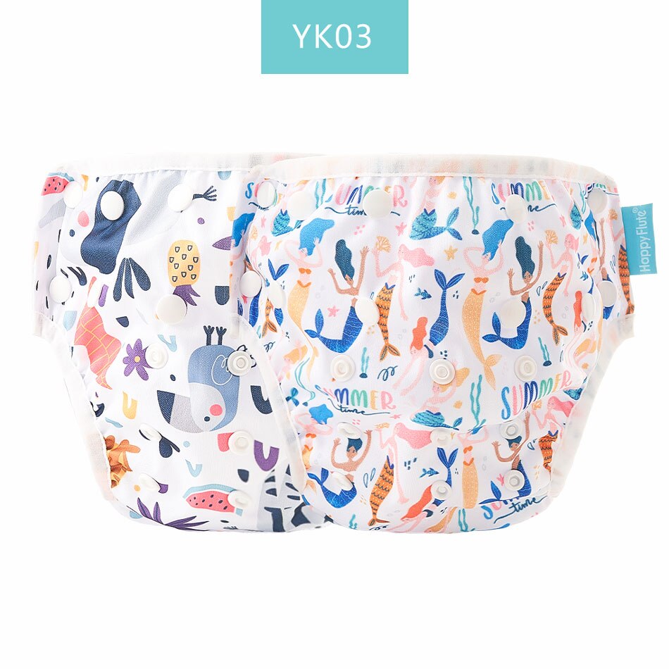 Happy Flute – couche-culotte ajustable en tissu réutilisable pour bébé, 2 pièces, housse lavable, pour l'été, pantalon de piscine: YK03