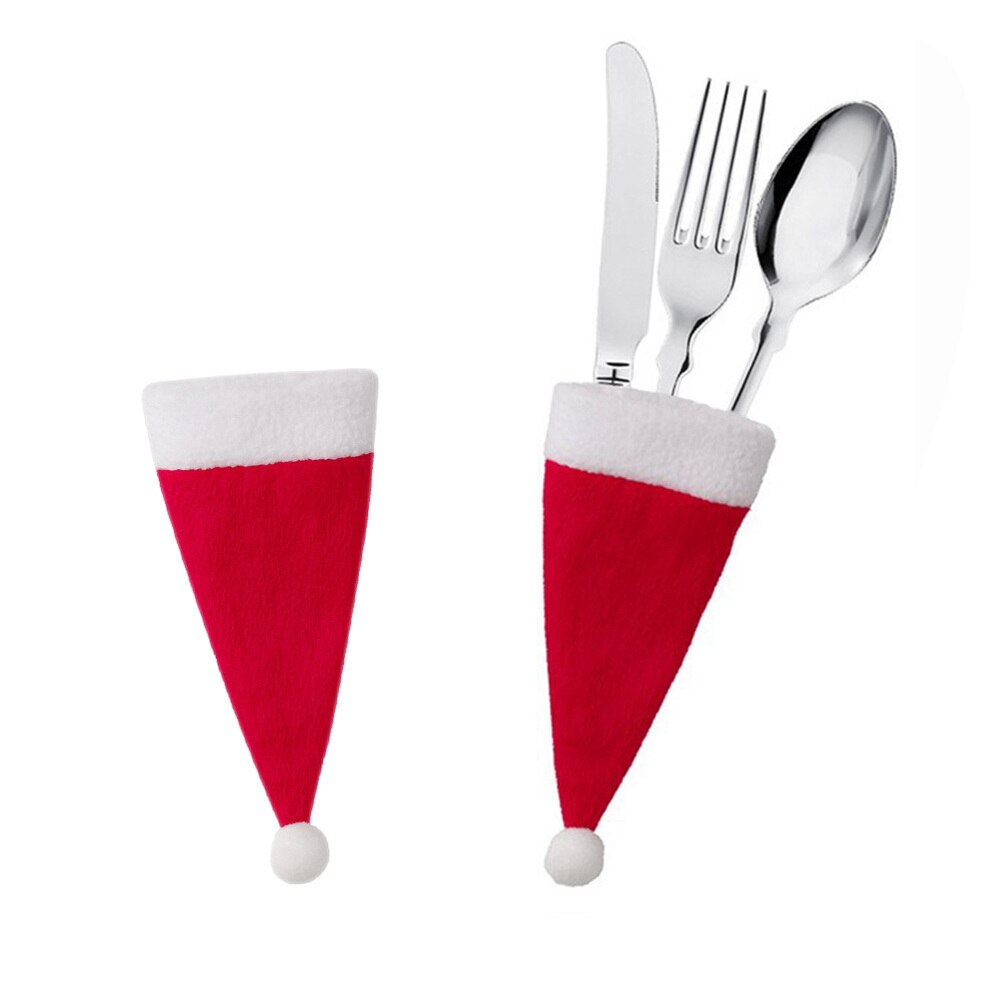 24 stuks kerst wijnfles dop tas bestek organizer tas snijders vorken hoezen tas kerstversiering mini kerstmuts