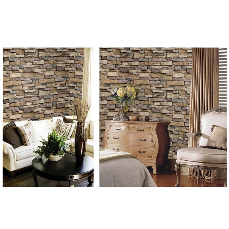 3D Decorative Wall Decals Brick Stone Rustic Self-adhesive Wall Sticker Home Decor Wallpaper Roll for Bedroom Kitchen