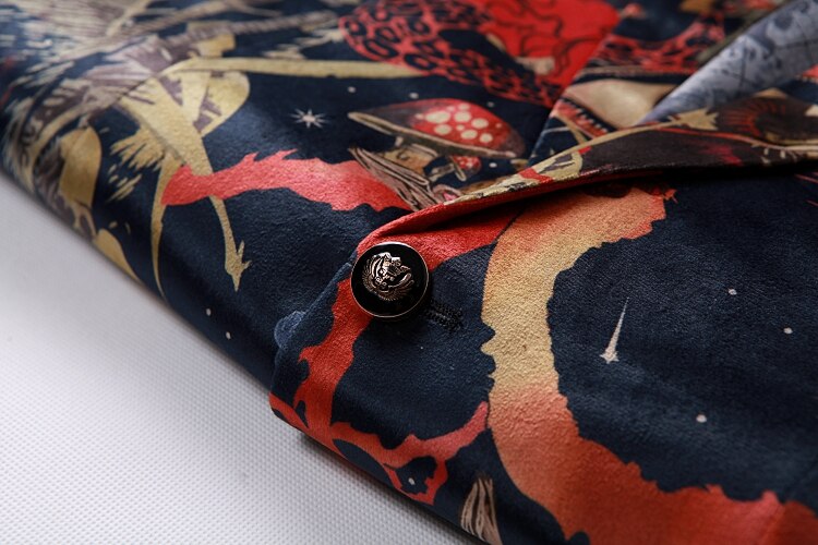 Jakkesæt med print til mænd stil ungdom slim fit sjal reversjakkesæt blazer scenesanger performance jakke tøj
