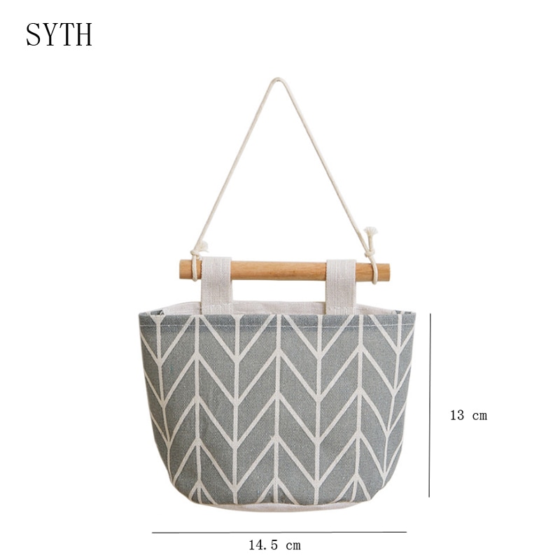 Pattern Cotton Linen Hanging Storage Bag Wall Mounted Wardrobe Hang Bag Wall Pouch Cosmetic Toys Organizer
