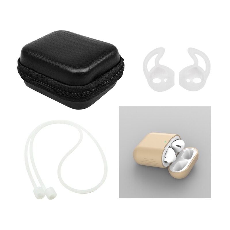 Zachte Siliconen Case Beschermhoes Kit Voor Apple Airpods Bluetooth Oortelefoon Oorhaak Opbergdoos Anti-verloren Touw Voor air Pods 2