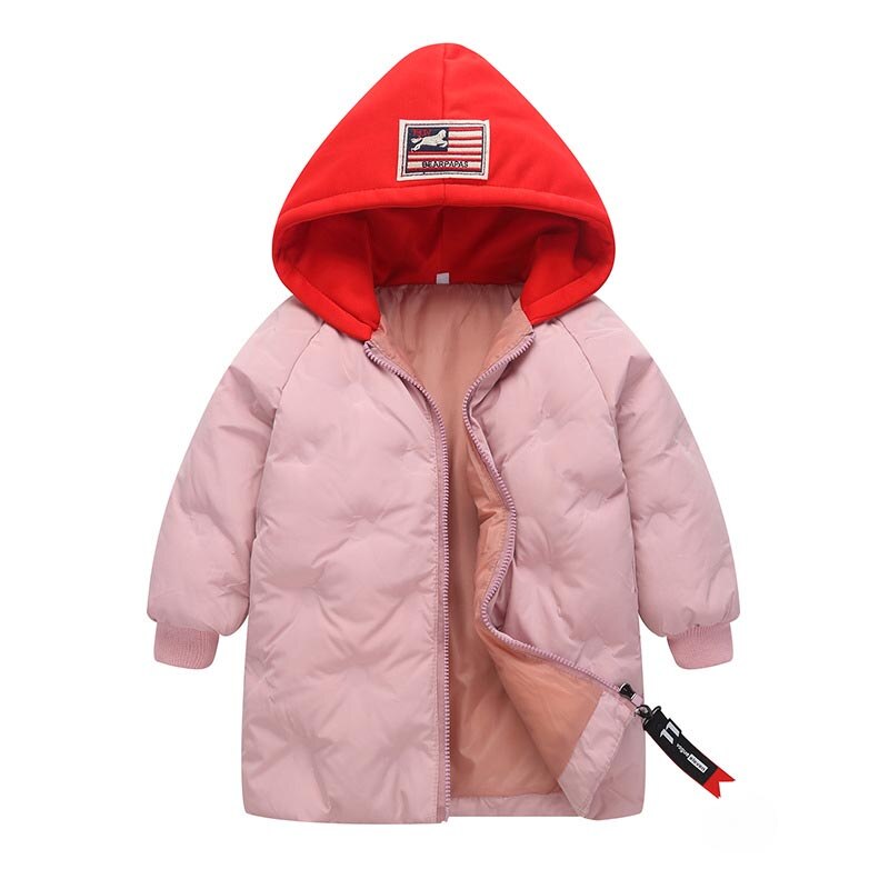 Winter kinderen dons & parka's 3-10y jongens meisjes dikke warme bovenkleding winddichte capuchon jas of kinder winterjas rood zwart: Roze / 6t