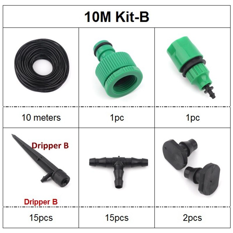 10M 20M 30M Micro Drip Irrigation System Automatic Watering Kits Garden Irrigation With Adjustable Dripper: 10M Kit-B