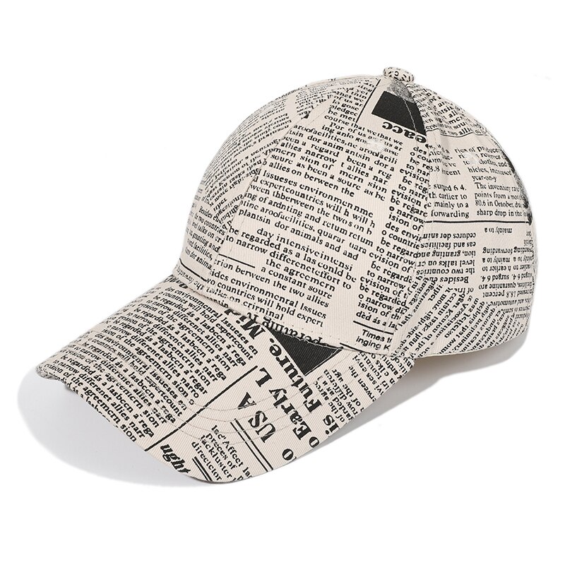 Outdoor Retro Krant Patroon Baseball Cap Voor Mannen Trendy Vrouwen Hoed Zwarte Graffiti Hip Hop Caps Mannen lange Rand Hoeden: beige