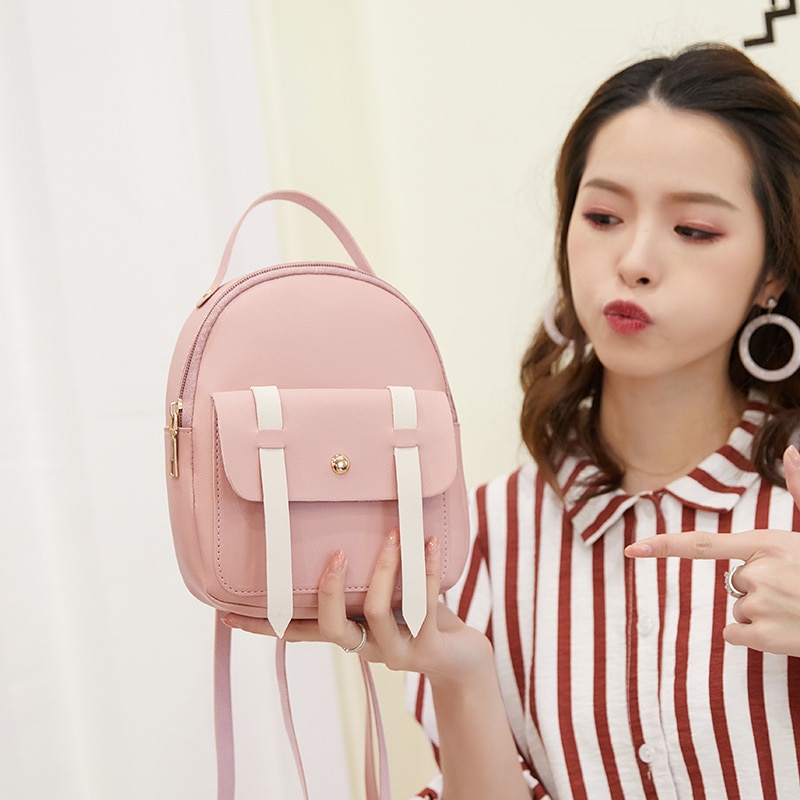 Koreanischen Stil Frauen Mini Rucksack PU Leder Schulter Taschen Für Teenager Mädchen Multi-Funktion Kleine Bagpack Weibliche Telefon Beutel