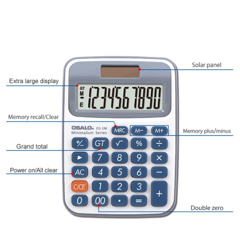 OSALO 4M Calculator Standard Function Calculator Desktop Electronic CalculatorS Solar and Battery Dual Power Supply for School